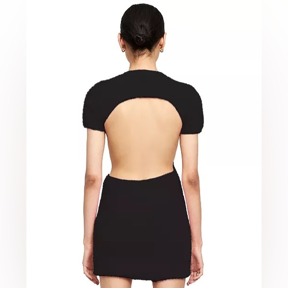 LIONESS Westside Backless Furry Mini Dress Black - Picture 3 of 15